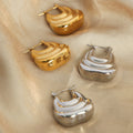 Layered Wavy Bag Shape Chunky Hoop Earrings Gold Steel view 3