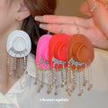 Cowboy Hat Crystal Tassel Hook Earrings In Four Colors view 2