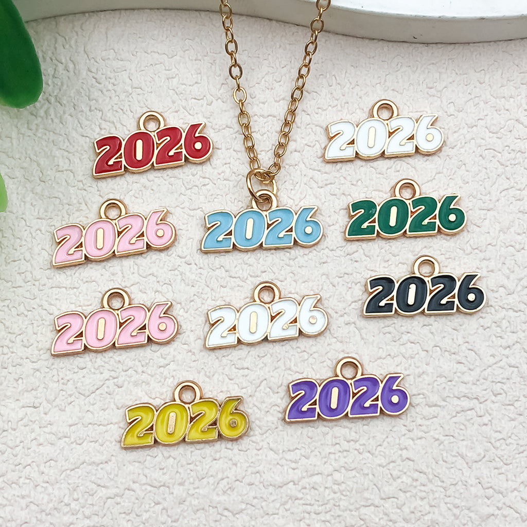 Enamel Zinc Alloy 2026 2025 Number Year Charm Pendant for DIY Bracelet Necklace Keychain