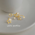 Gold Tone Open Star Branch And Clear Stone Asymmetric Stud Earrings view 6