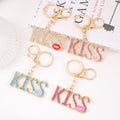 Rhinestone Kiss Letter Keychain Metal Lips Pendant Charm view 1