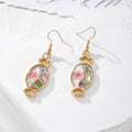 Pink Dried Flower Gold Frame Drop Earrings 10 Styles view 9