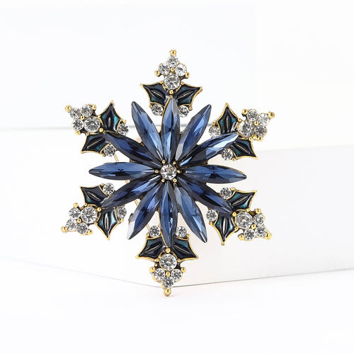 Angled view of the crystal snowflake brooch