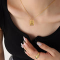Square Sun Hand Relief Pendant Necklace Gold Steel Zircon view 4