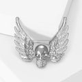 Gold Silver Winged Skull Brooch Clear Rhinestone Accents view 3