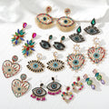 Gold Tone Rhinestone Evil Eye Drop Earrings 8 Styles view 1
