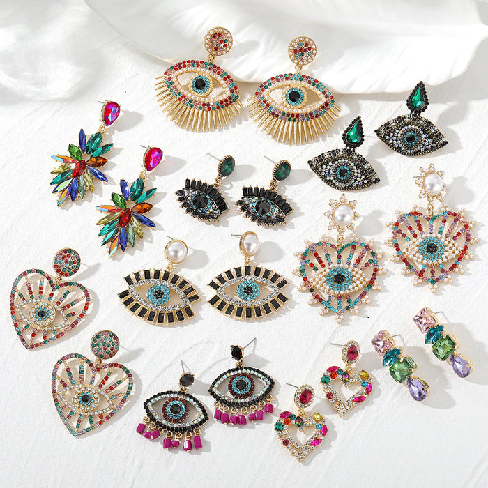 Gold Tone Rhinestone Evil Eye Drop Earrings 8 Styles