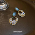 Gold Openwork Pearl Crystal Drop Earrings Polished Metal Jewelry view 4