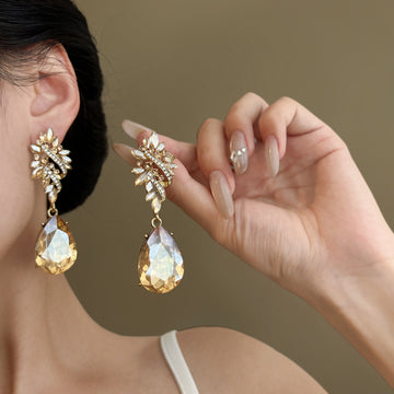 Floral Cluster Teardrop Earrings in Silver and Gold Tone