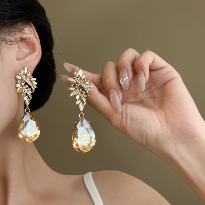 Floral Cluster Teardrop Earrings in Silver and Gold Tone