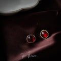 Gold Wine Red Round Cabochon Stud Earrings Bezel Pair view 3