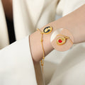 Reversible Cameo and Red Apple Medallion Bracelet in Gold Tone view 6