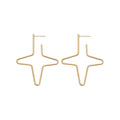 Wire Star Cross Stud Earrings With Polished Metal Tone Details view 5