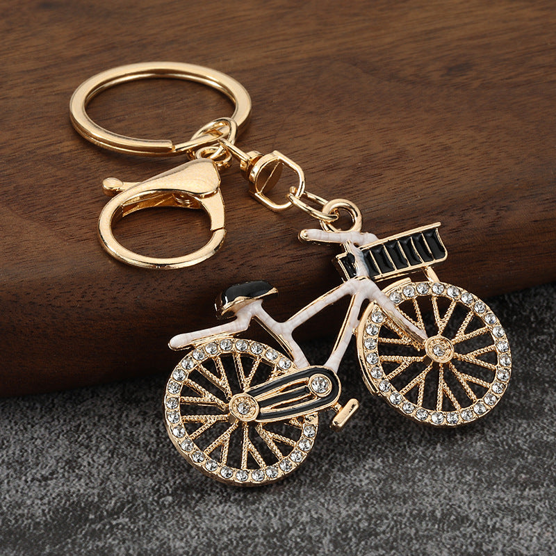 Rhinestone Bicycle Keychain Metal Sport Bike Pendant for Couple Gift