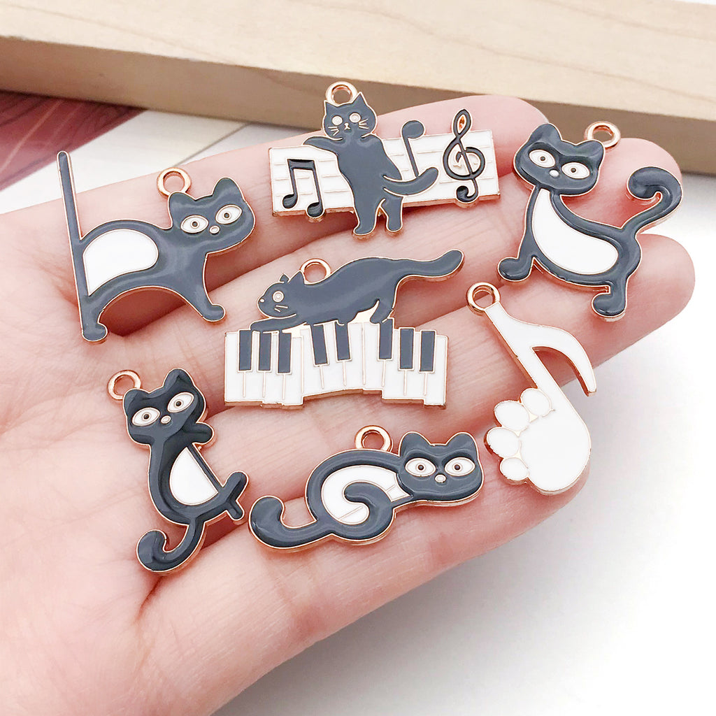 Zinc Alloy Black Cat Piano Music Note charm pendant for DIY necklace phone chain