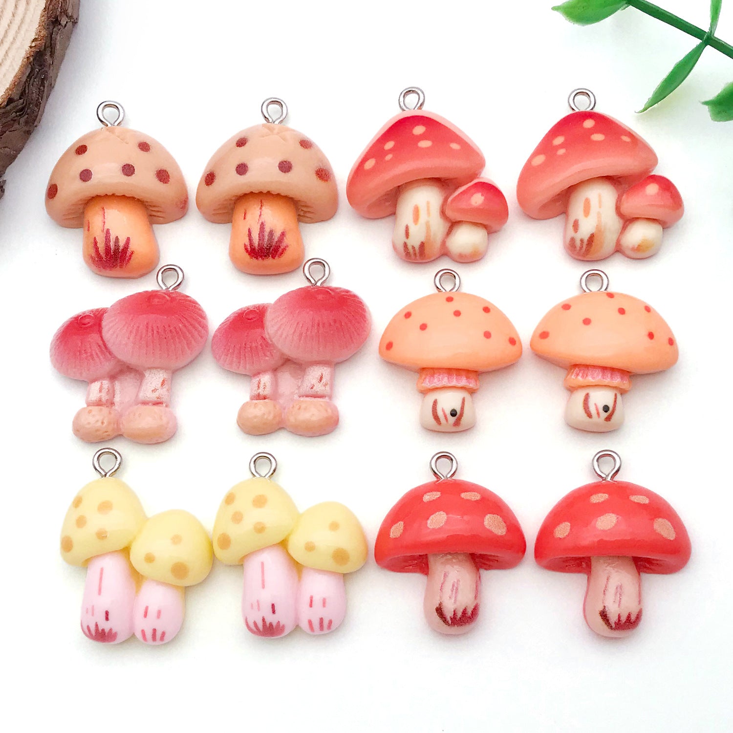 Resin Cartoon Mushroom Charm Pendant for DIY Necklace Phone Strap Keychain