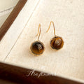 Gold Beaded Bezel Round Tiger Eye Fishhook Earrings view 4