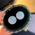 Round Pave Disc Stud Earrings In Polished Silver Tone view 1