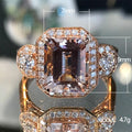 Rose Gold Tone Emerald Cut Halo Statement Ring With Polished Clear Stone Detail view 5