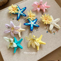Fabric Lily Starfish Duckbill Hair Clips Green Yellow Pink view 3