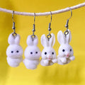 White Flocked Rabbit Figure Drop Earrings 2 Styles view 1