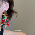 Multicolor Crystal Leaf Cluster Statement Drop Earrings view 3