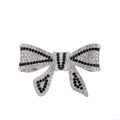Black Silver Tone Ribbon Bow Crystal Metal Brooch Pin view 1