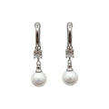 Silver Tone Huggie Earrings with Crystal Links and Pearl Drops view 5