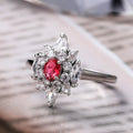 Silver Red Oval CZ Floral Cluster Marquise Accent Ring view 3