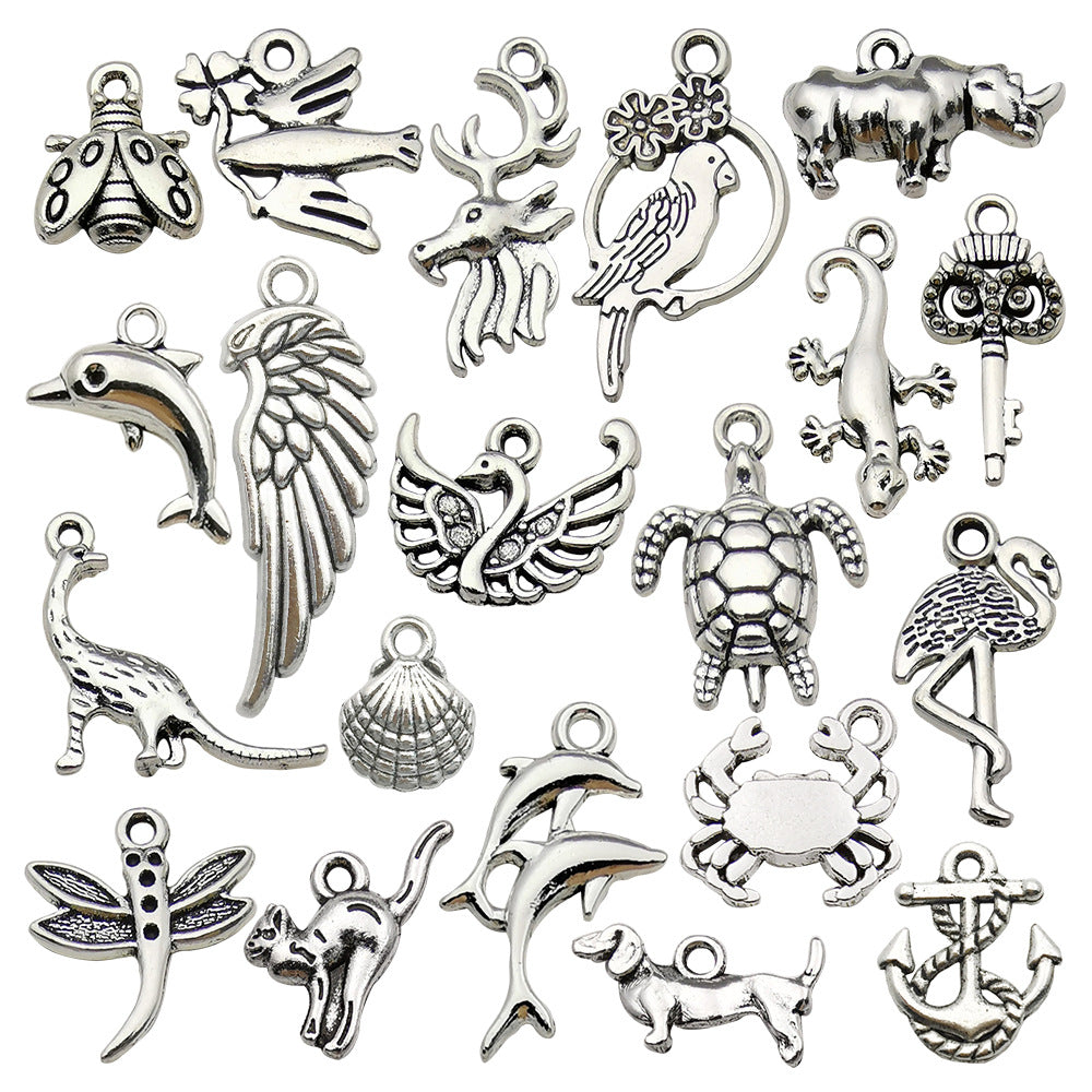 Antique Silver Zinc Alloy Dragonfly Crab Turtle Owl Animal Cat Charm Pendant for DIY Bracelet