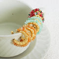 Gold Crescent Hoop Earrings Colorful Stone Bead Accents view 2