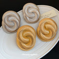 Large Ridged Spiral Disc Statement Stud Earrings in Two Tones view 2