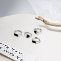 Black Enamel Look Heart and Rectangle Silver Huggie Earrings view 1
