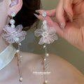 Pink Organza Flower Pearl Necklace Bracelet Drop Earrings view 3