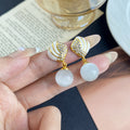 White Round Drop Crystal Look Shell Top Dangle Earrings view 2