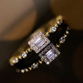 Rectangular Clear Solitaire Halo Ultra-Slim Ring In Gold Tone view 1