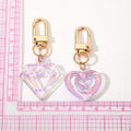 Gold Tone Iridescent Acrylic Heart and Gem Clip Keychains view 5