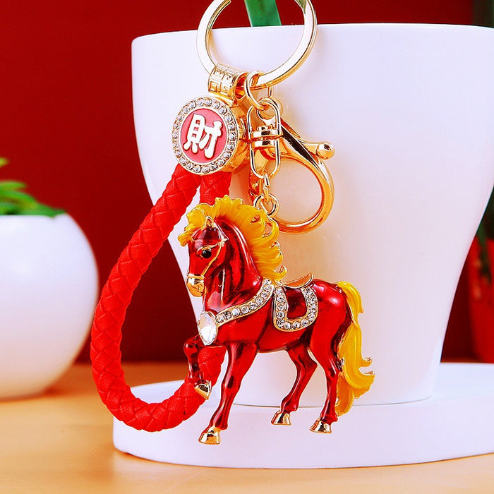 Jeweled Gem Stallion Keychains with Fortune and Loose Heart Loop Options
