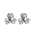 Silver Flower Stud Earrings Gray Pearl Crystal Petals view 5
