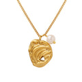 Abstract Swirl Pendant Necklace With Pearl Charm Two Tones view 5