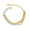 Double Layer Pearl and Zircon Chain Bracelet Gold Steel view 5