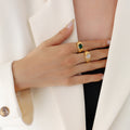 Gold Textured Dome Rings Oval Clear Or Green Stones view 4