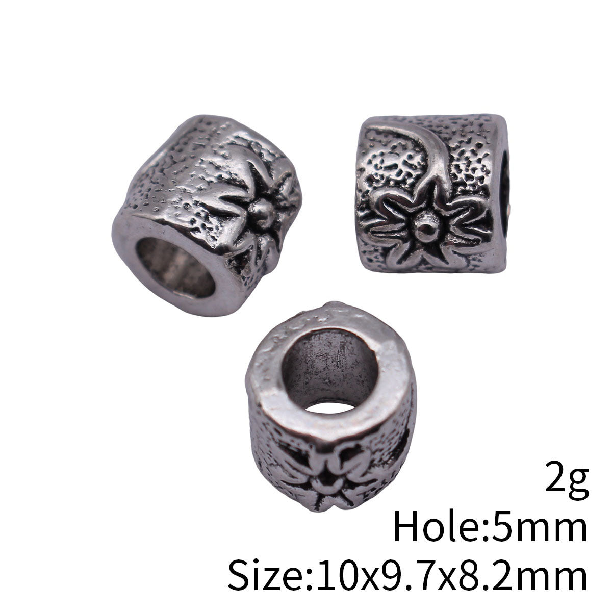 10x9.7x8.2mm 2g Antique Silver Zinc Alloy Flower Pattern Large Hole Beads for DIY Jewelry Making