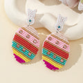 White Bunny Stud Striped Easter Egg Drop Earrings With Rhinestones view 2
