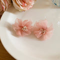 Soft Fabric Flower Stud Earrings In Five Pastel Color Options view 6