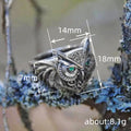Green-Eyed Sculpted Owl Ring In Antiqued Silver Tone view 4