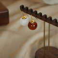 Resin Ball Hook Earrings Dark Grey White Amber Gold Tone view 4