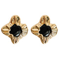 Gold-Tone Irregular Petal Stud Earrings Black Center view 5