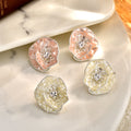 Silver-Tone Shell Chip Flower Stud Earrings With Heart Stones view 2