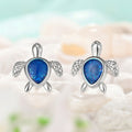 Silver Tone Blue Opal Shell Turtle Stud Earrings Pair view 5